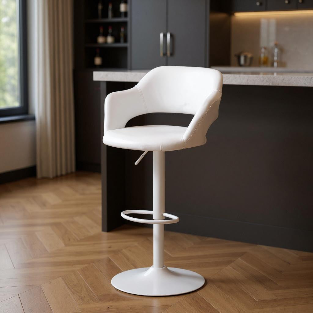 White Faux Leather And Metal Low Back Bar Height Bar Chair