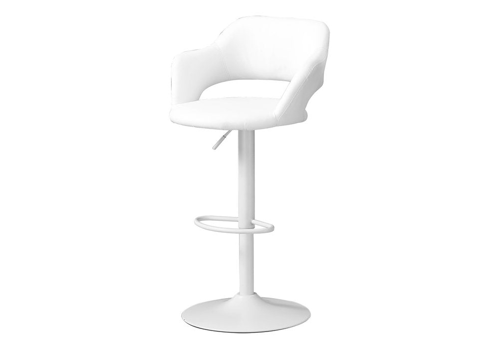 White Faux Leather And Metal Low Back Bar Height Bar Chair