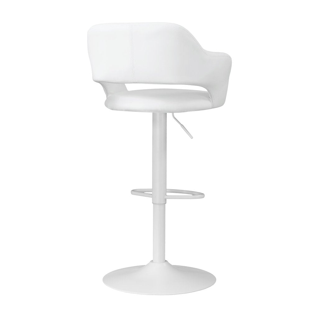 White Faux Leather And Metal Low Back Bar Height Bar Chair