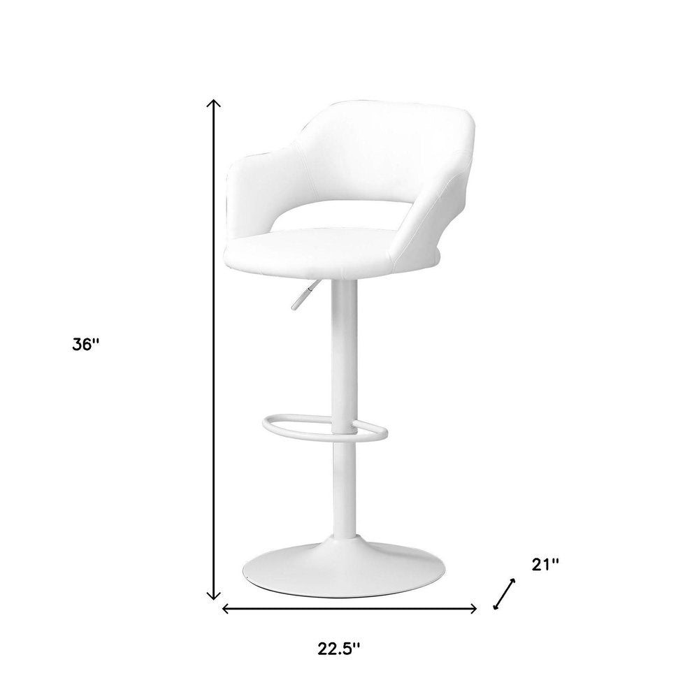 White Faux Leather And Metal Low Back Bar Height Bar Chair