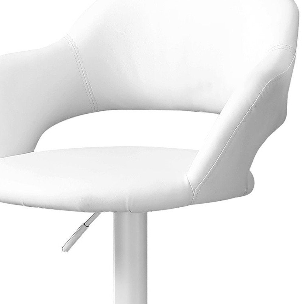 White Faux Leather And Metal Low Back Bar Height Bar Chair
