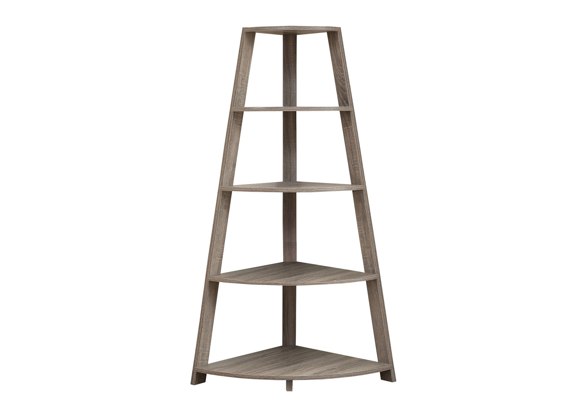 60" Taupe Wood Four Tier Corner Bookcase
