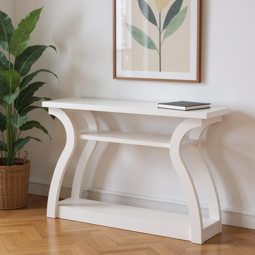 47" White Floor Shelf Console Table With Shelves