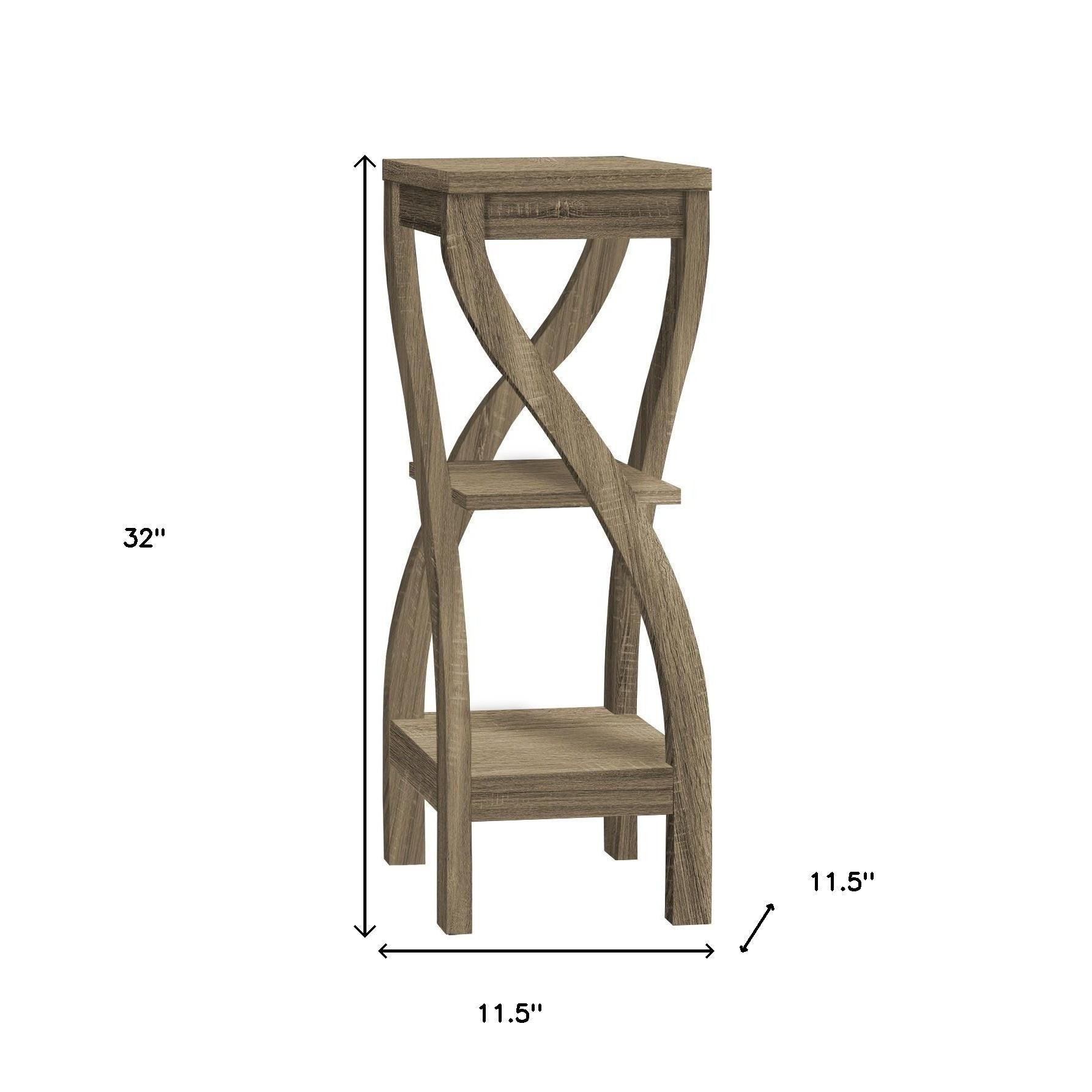 32" Deep Taupe Wood Square End Table With Two Shelves