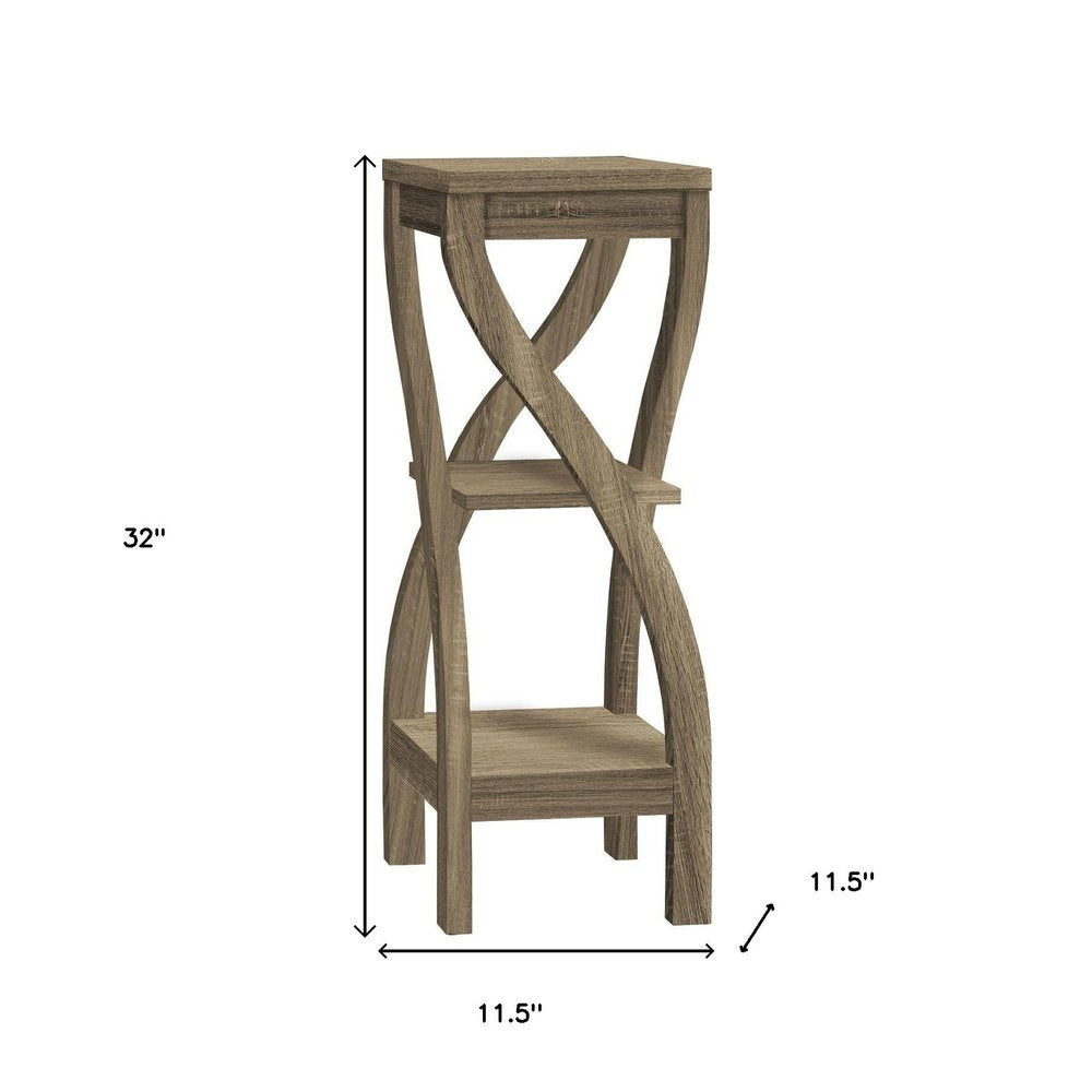 32" Deep Taupe Wood Square End Table With Two Shelves