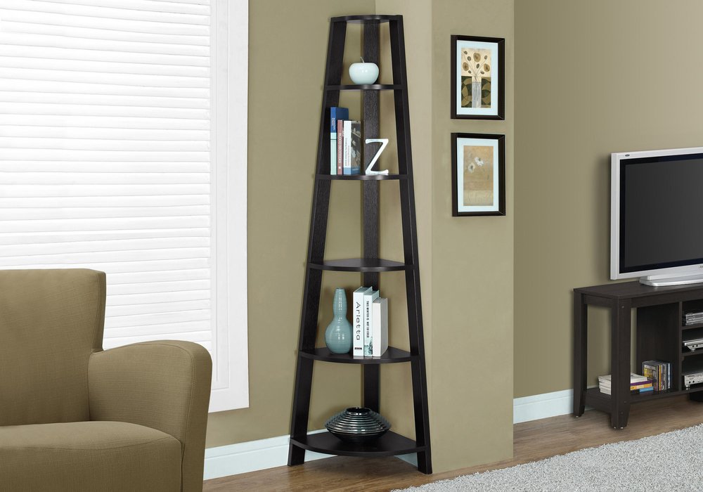 71" Gray Wood Five Tier Corner Bookcase