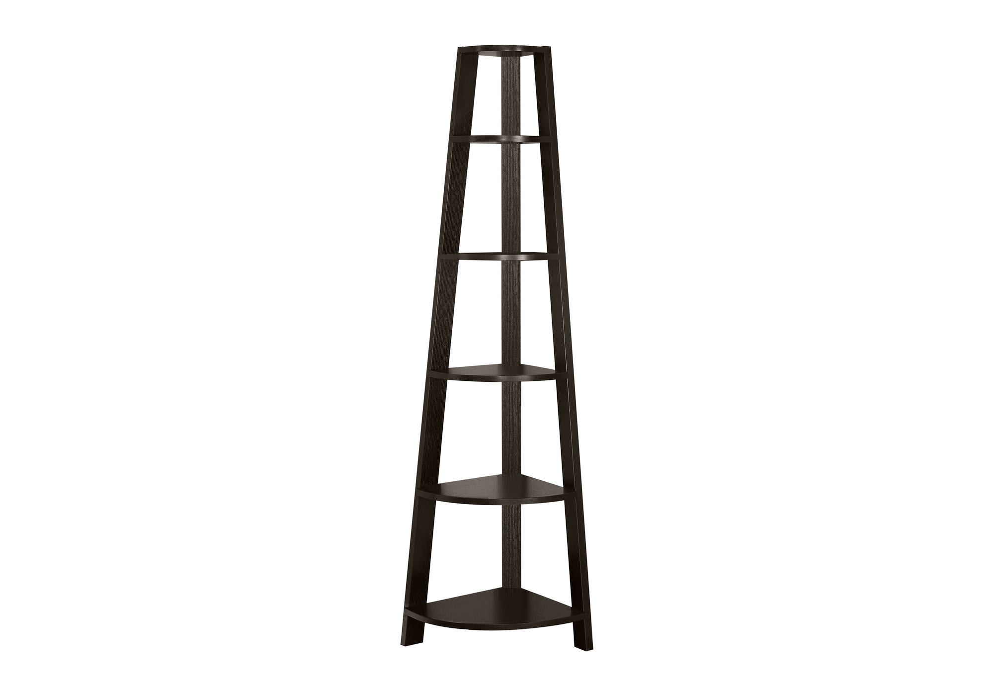 71" Espresso Wood Five Tier Corner Bookcase