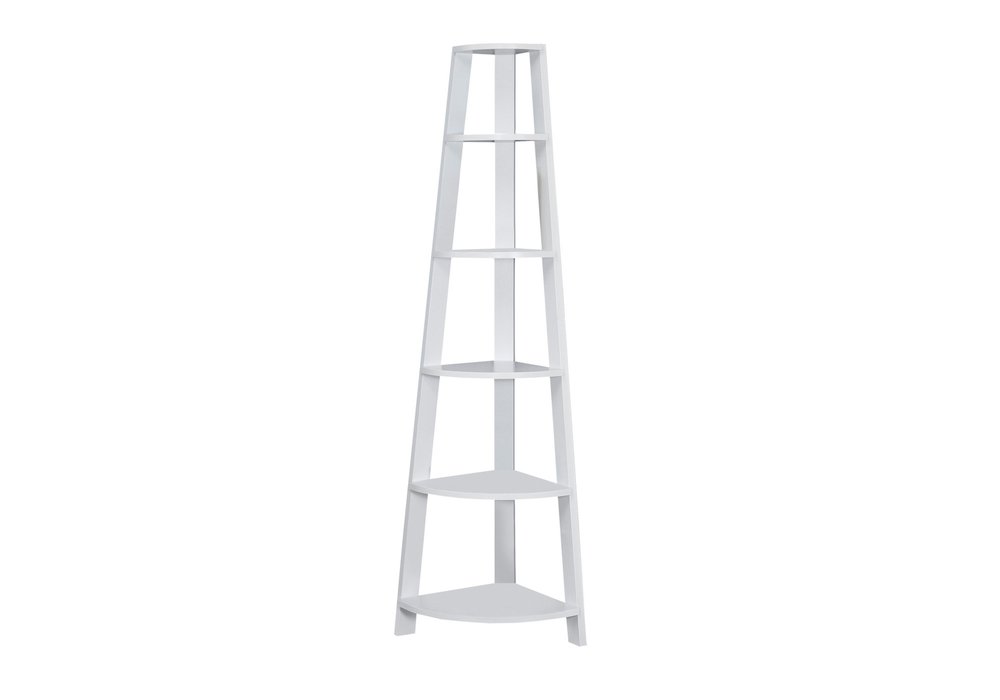 71" Gray Wood Five Tier Corner Bookcase