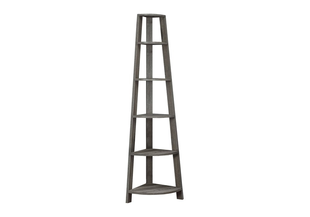 71" Gray Wood Five Tier Corner Bookcase