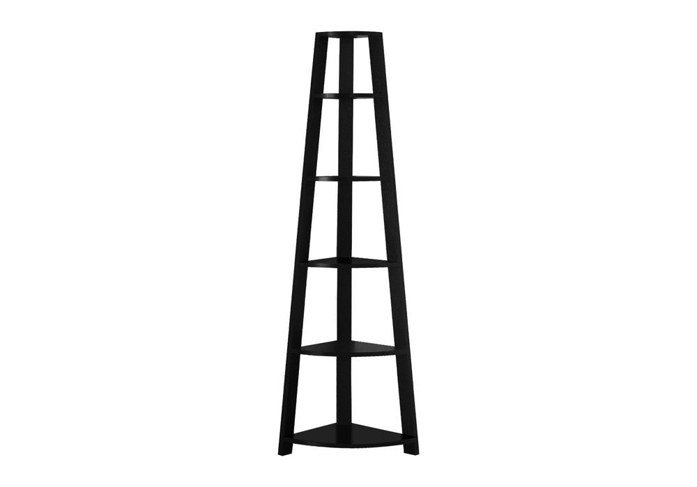 71" Gray Wood Five Tier Corner Bookcase