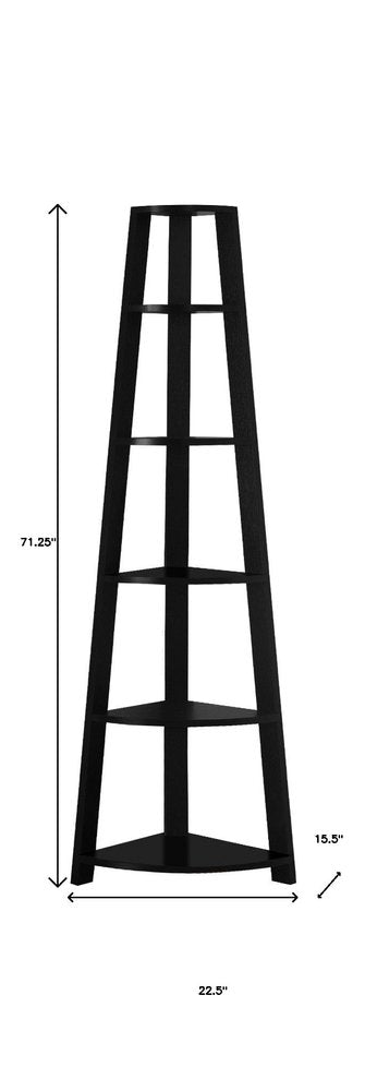 71" Gray Wood Five Tier Corner Bookcase