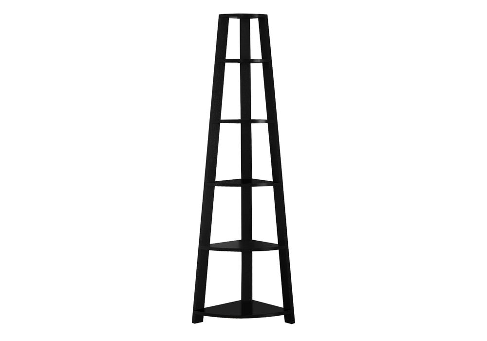 71" Gray Wood Five Tier Corner Bookcase