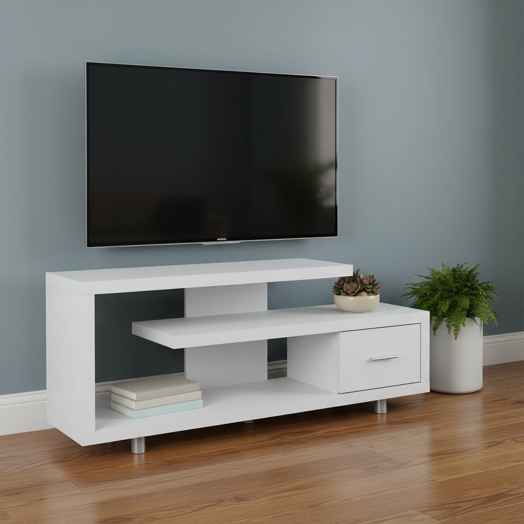 60" White Open Shelving TV Stand