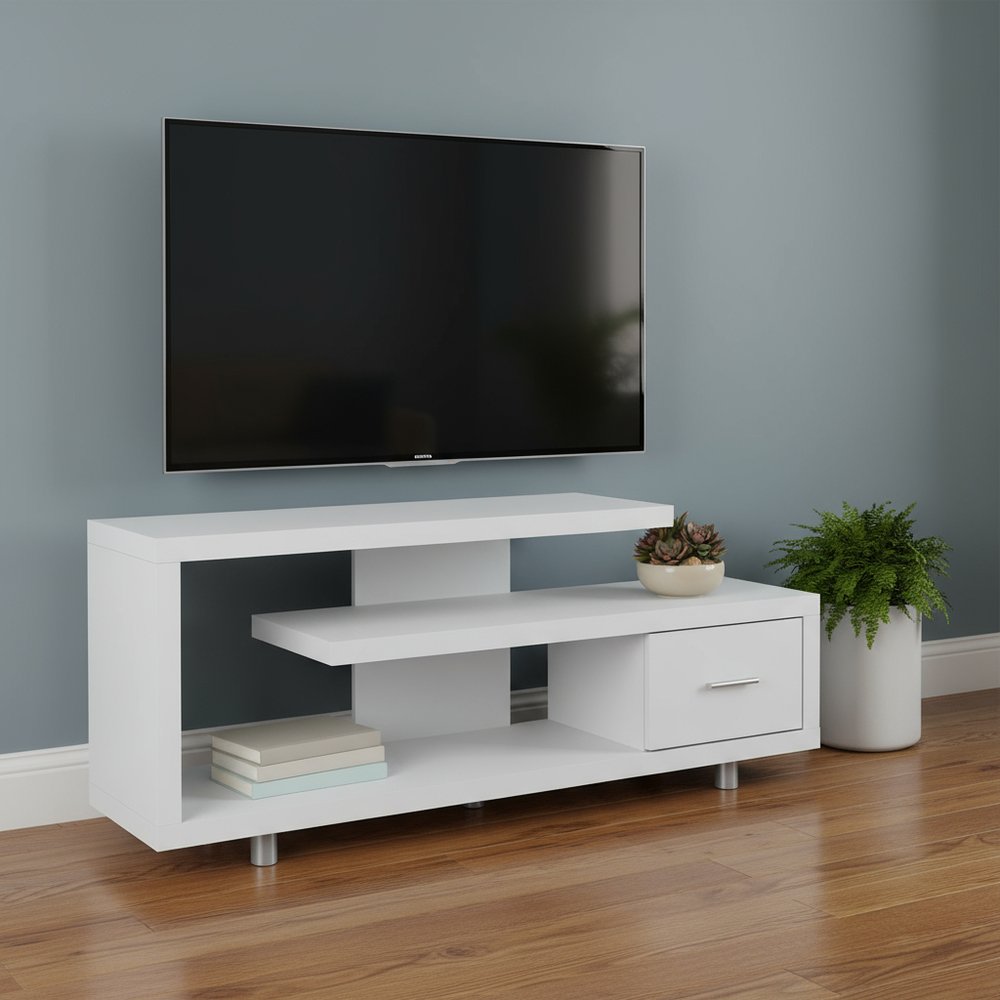 60" White Open Shelving TV Stand