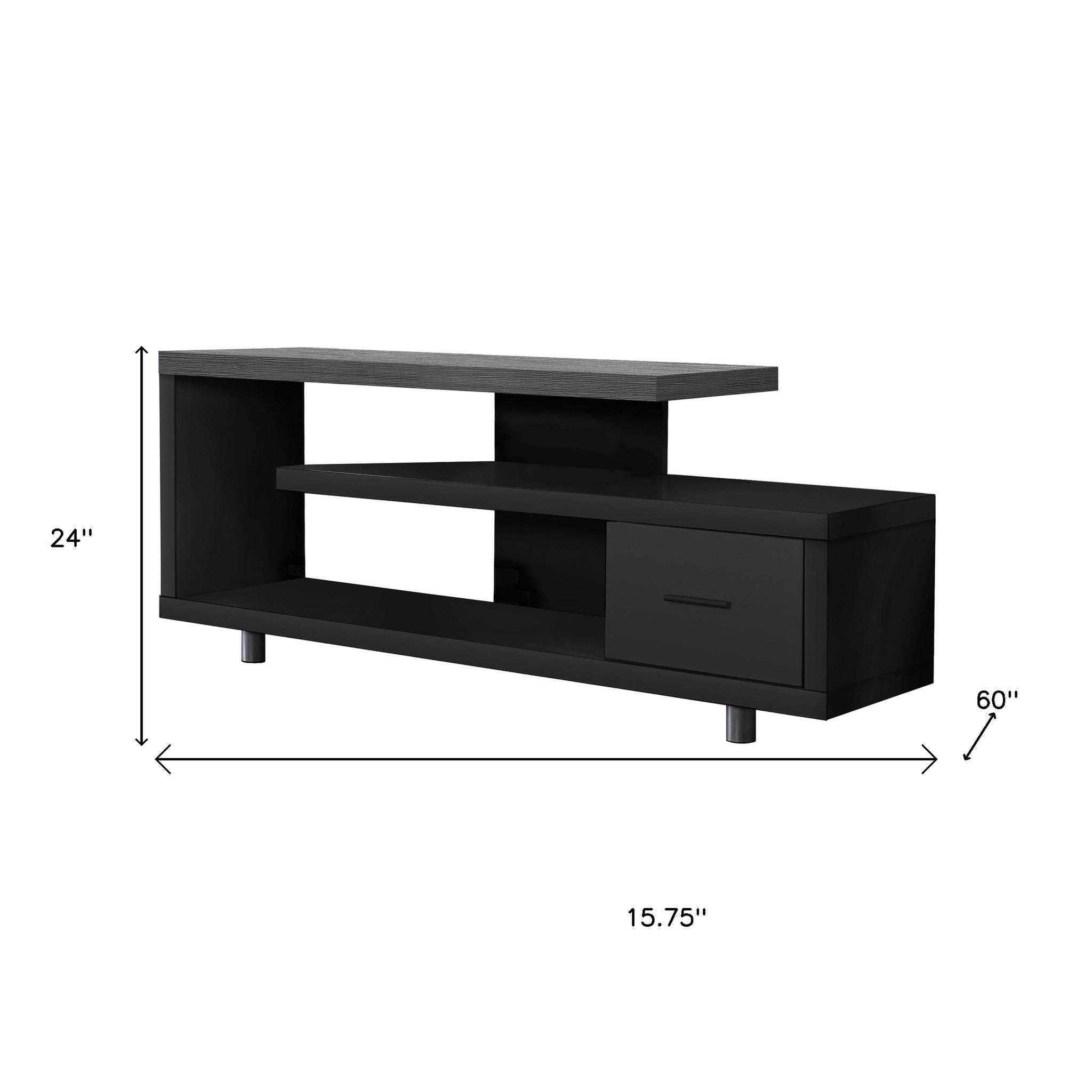 16" Black and Gray Open Shelving TV Stand