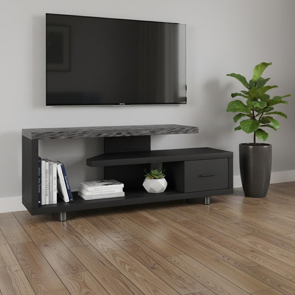 60" Dark Brown Cabinet Enclosed Storage TV Stand