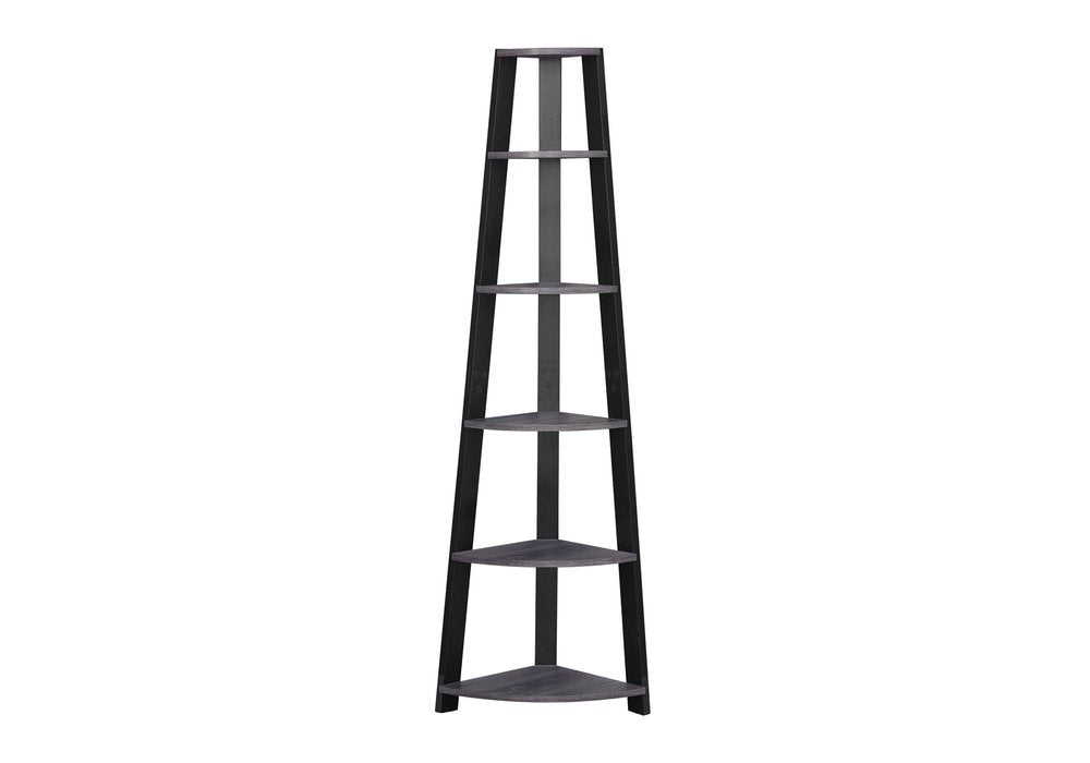 71" Gray Wood Five Tier Corner Bookcase
