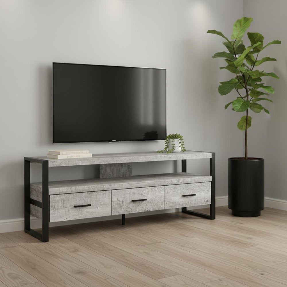 59" Black Cabinet Enclosed Storage TV Stand