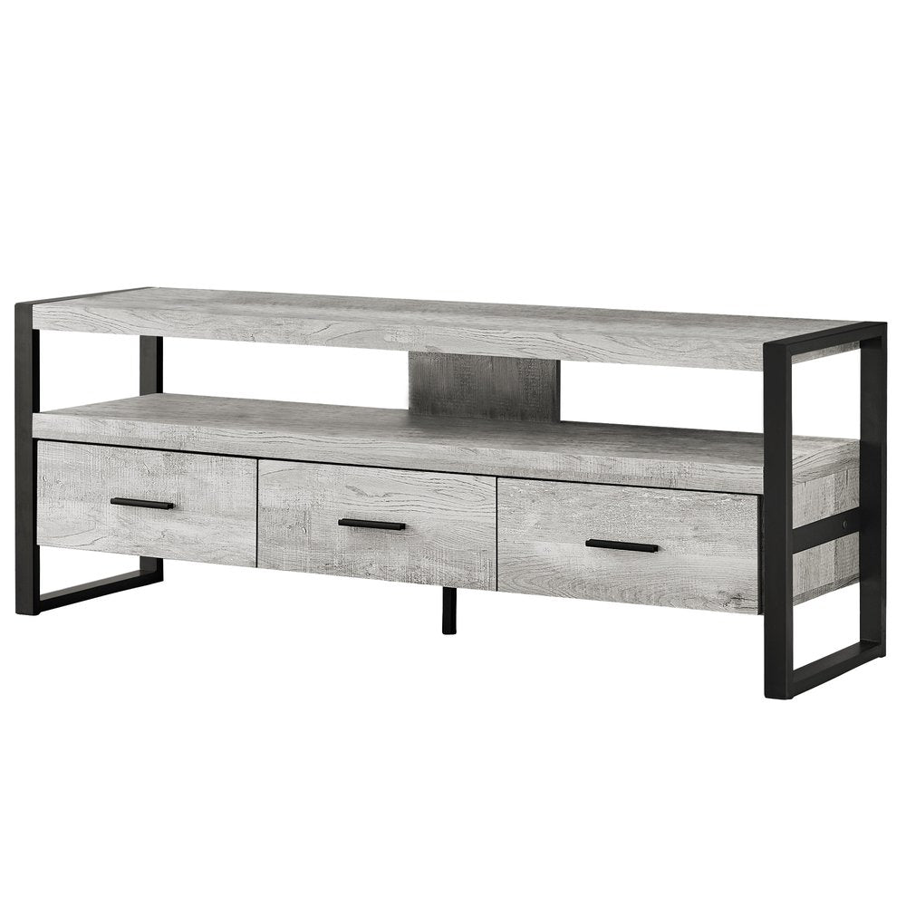 59" Black and Gray Cabinet Enclosed Storage TV Stand