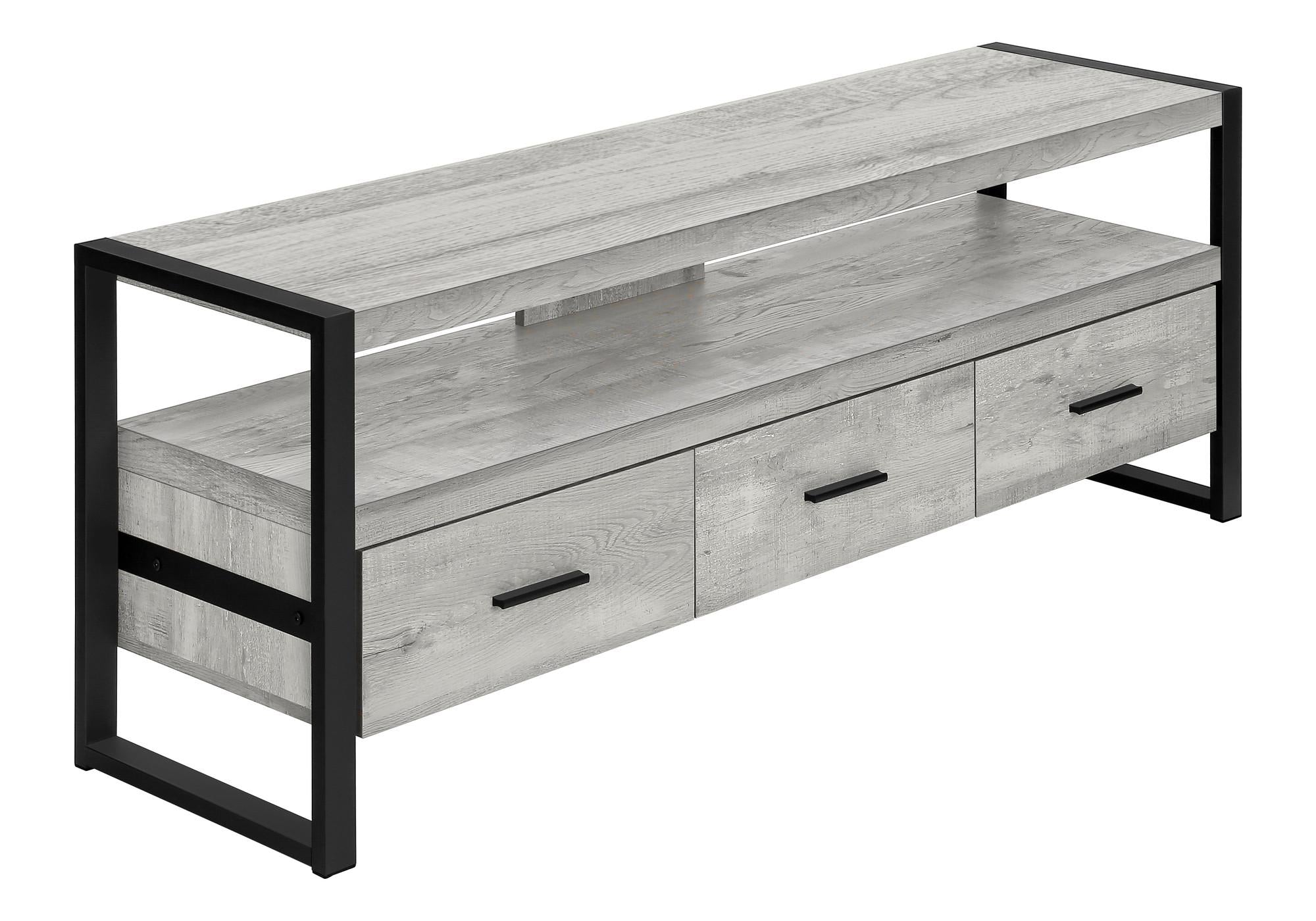 59" Black and Gray Cabinet Enclosed Storage TV Stand