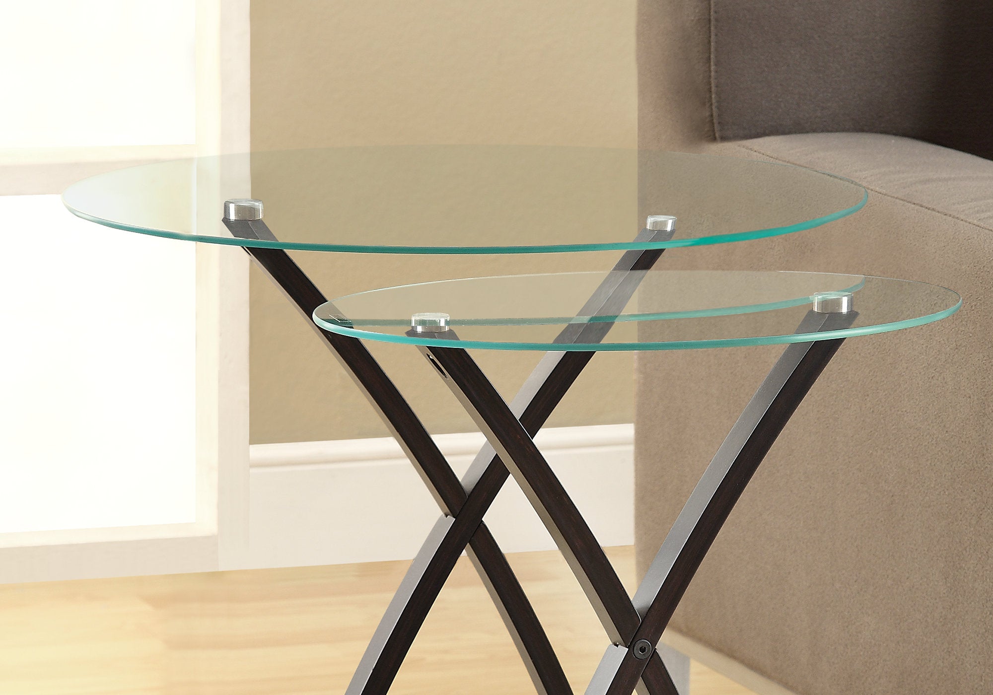 47" Brown And Clear Glass Round Nested Tables