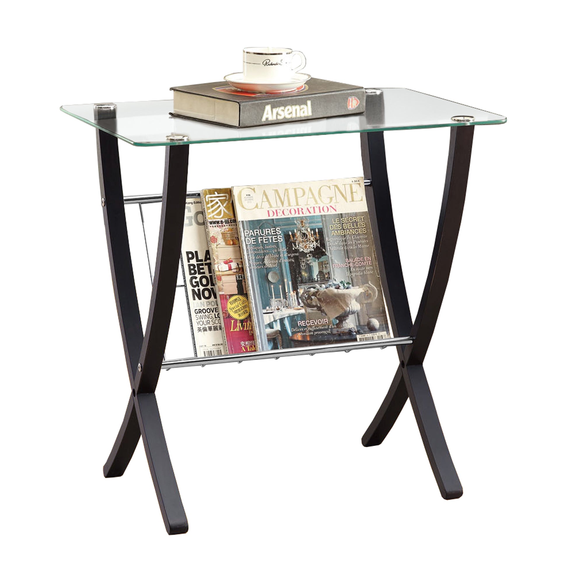 25" Brown And Clear Glass End Table