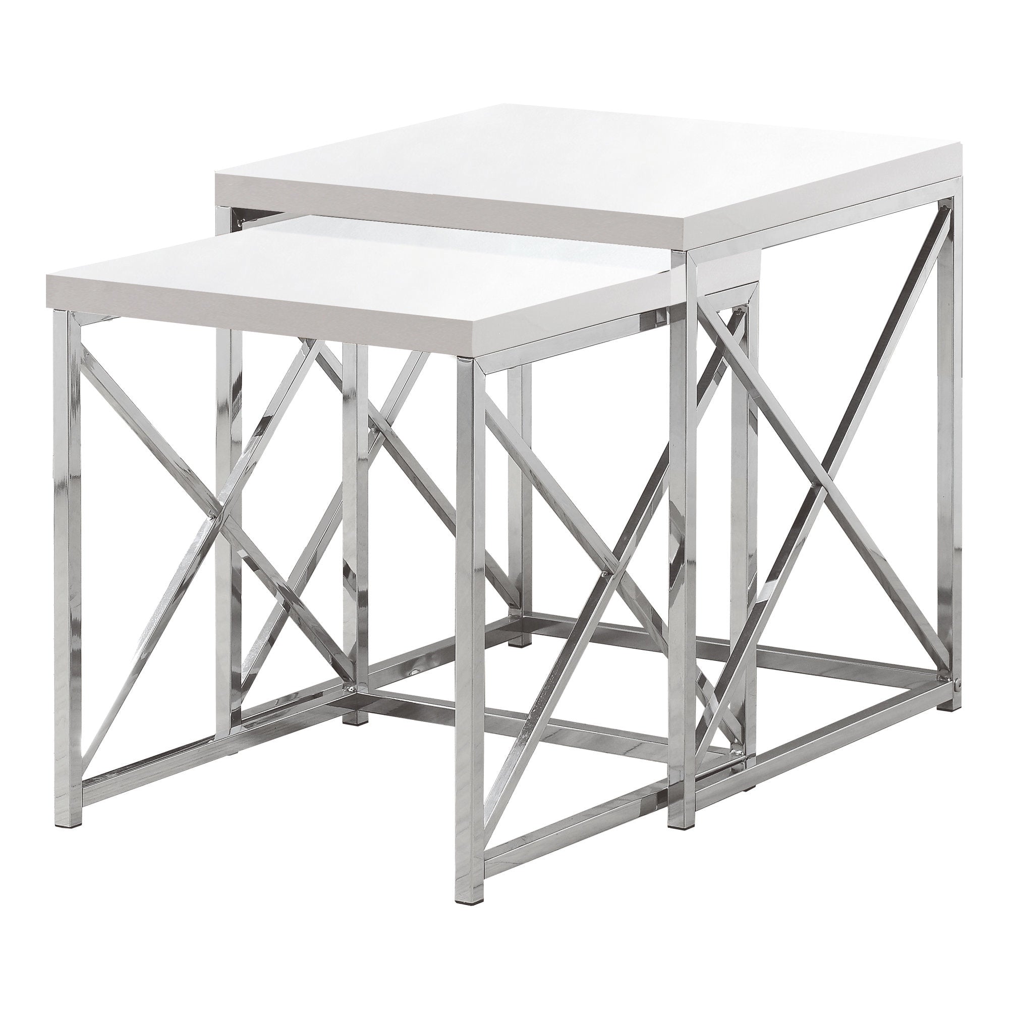 40.5" Particle Board And Chrome Metal Two Pieces Nesting Table Set