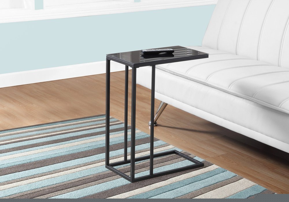 18.25" X 10.25" X 24" Black Metal Tempered Glass Accent Table