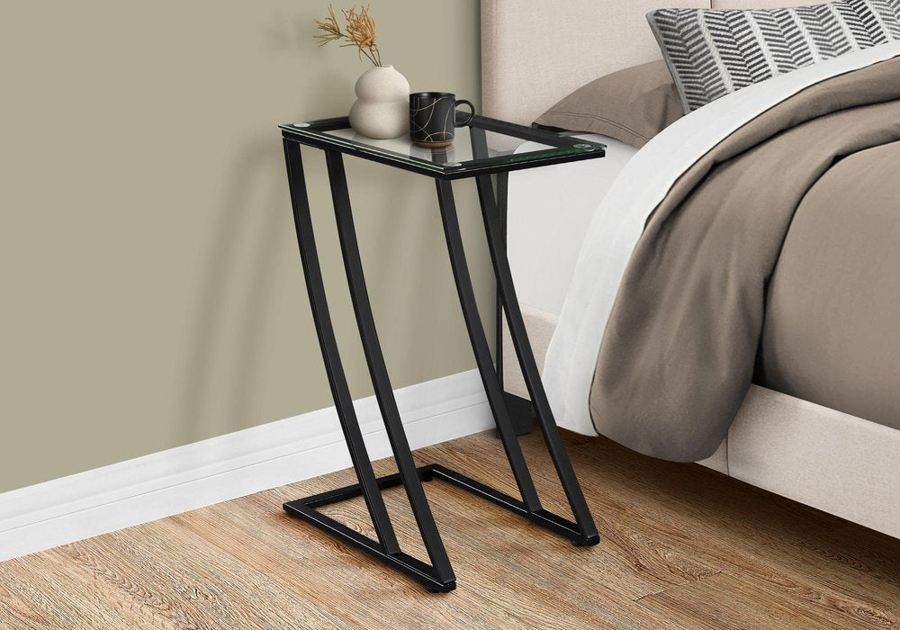 15.75" X 12" X 24" Black Clear Metal Tempered Glass Accent Table