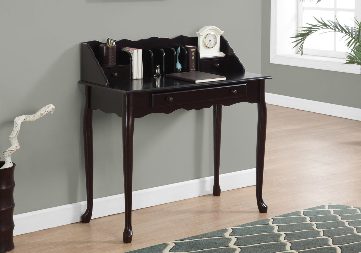 36" Dark Brown Solid Wood Computer Desk With Three Drawers
