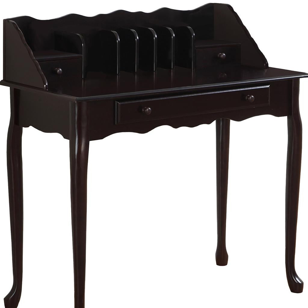 36" Dark Brown Solid Wood Computer Desk With Three Drawers