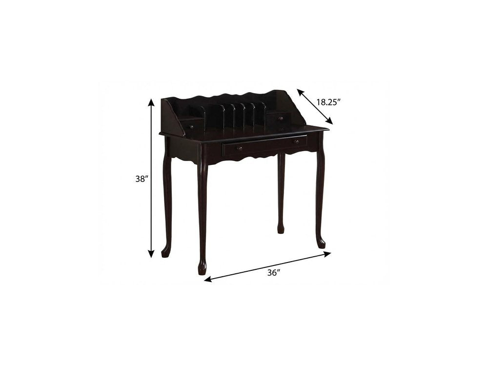 36" Dark Brown Solid Wood Computer Desk With Three Drawers