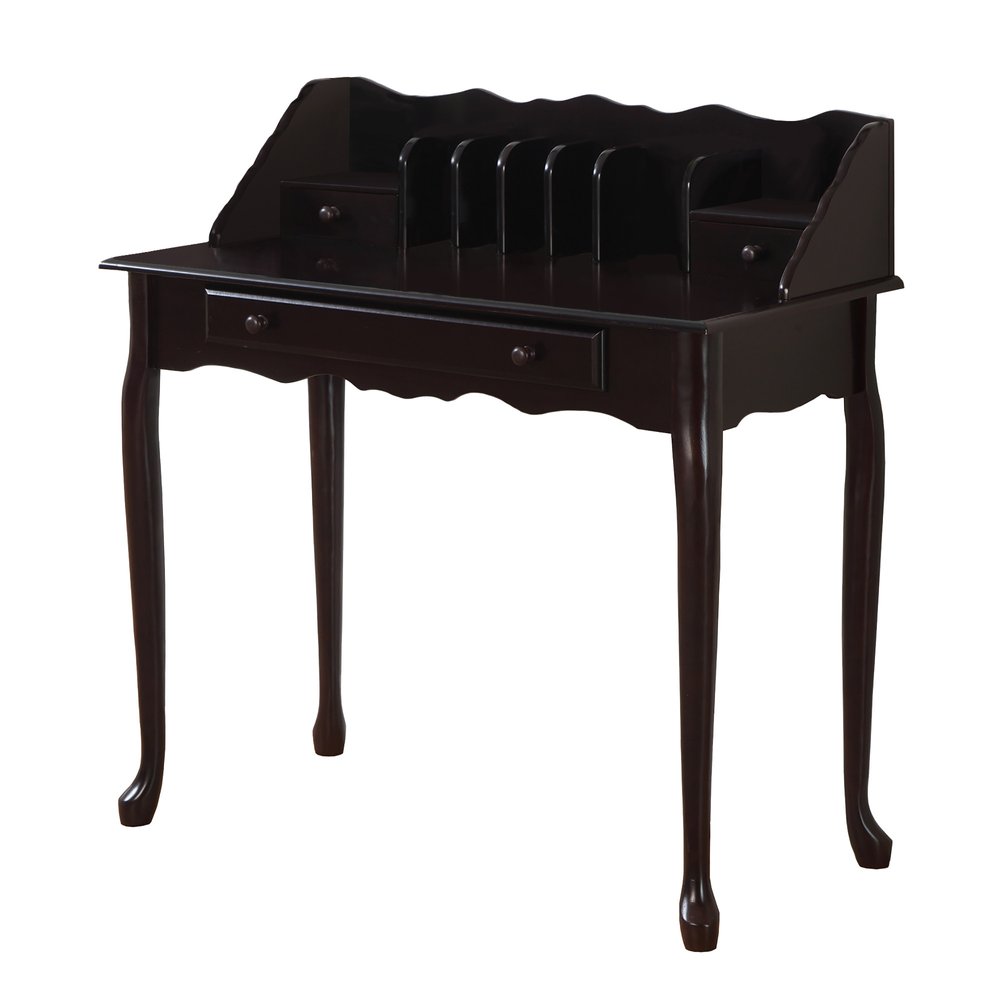 36" Dark Brown Solid Wood Computer Desk With Three Drawers