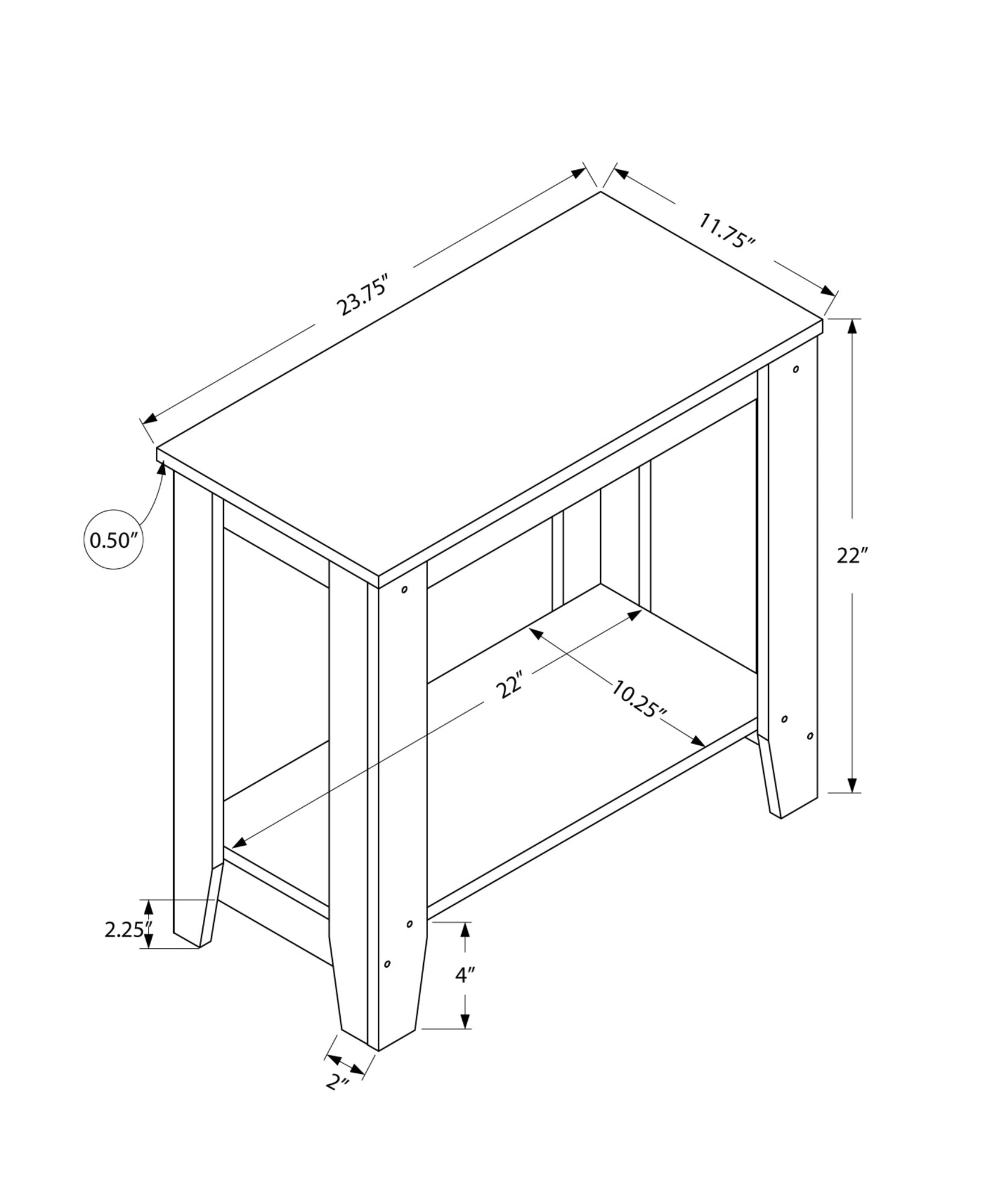 22" White Wood End Table With Shelf