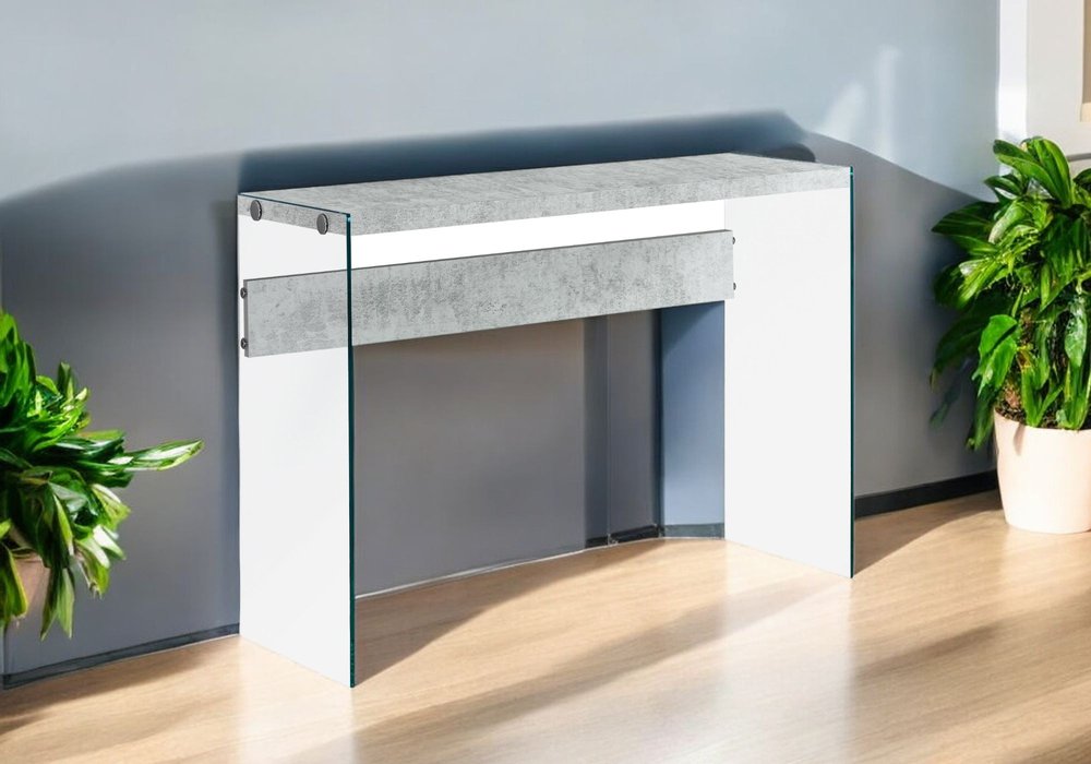 44" White and Clear Solid Console Table