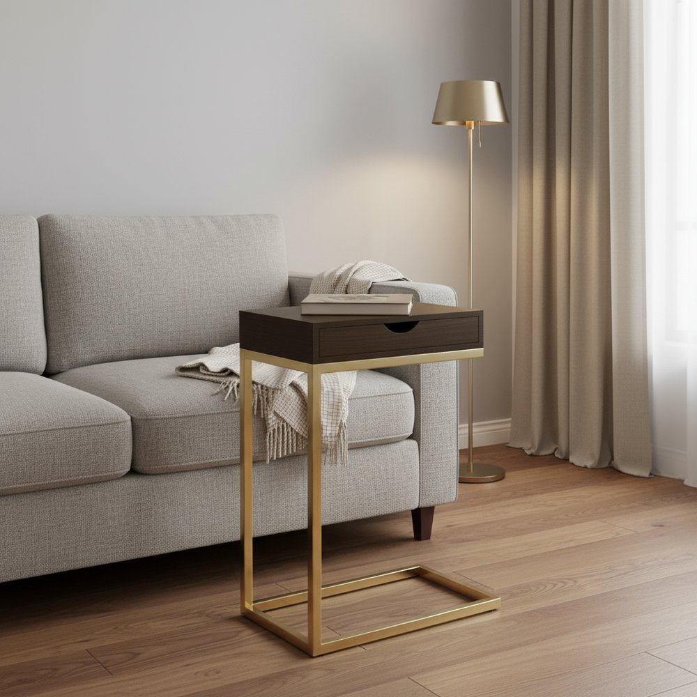 10.25" X 15.75" X 24.5" Grey Finish And Laminated Metal Accent Table