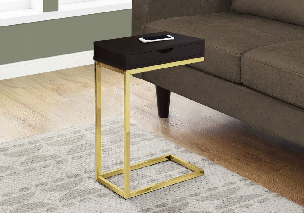 10.25" X 15.75" X 24.5" Grey Finish And Laminated Metal Accent Table