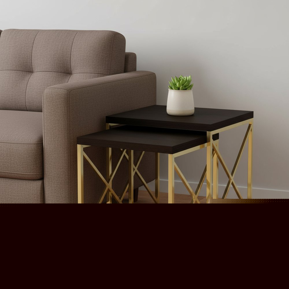 Set of Two 41" Gold And Brown Nested Tables