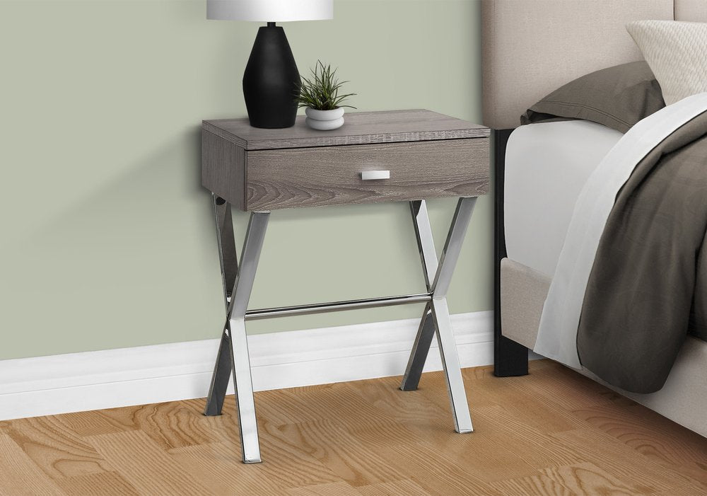 22" Silver And White Wood And Metal End Table With Drawer