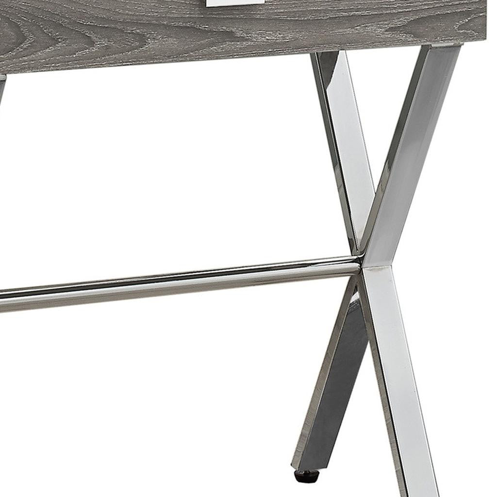 22" Silver And White Wood And Metal End Table With Drawer