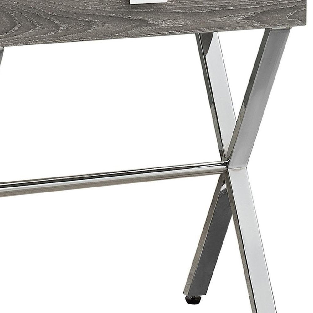 22" Silver And White Wood And Metal End Table With Drawer