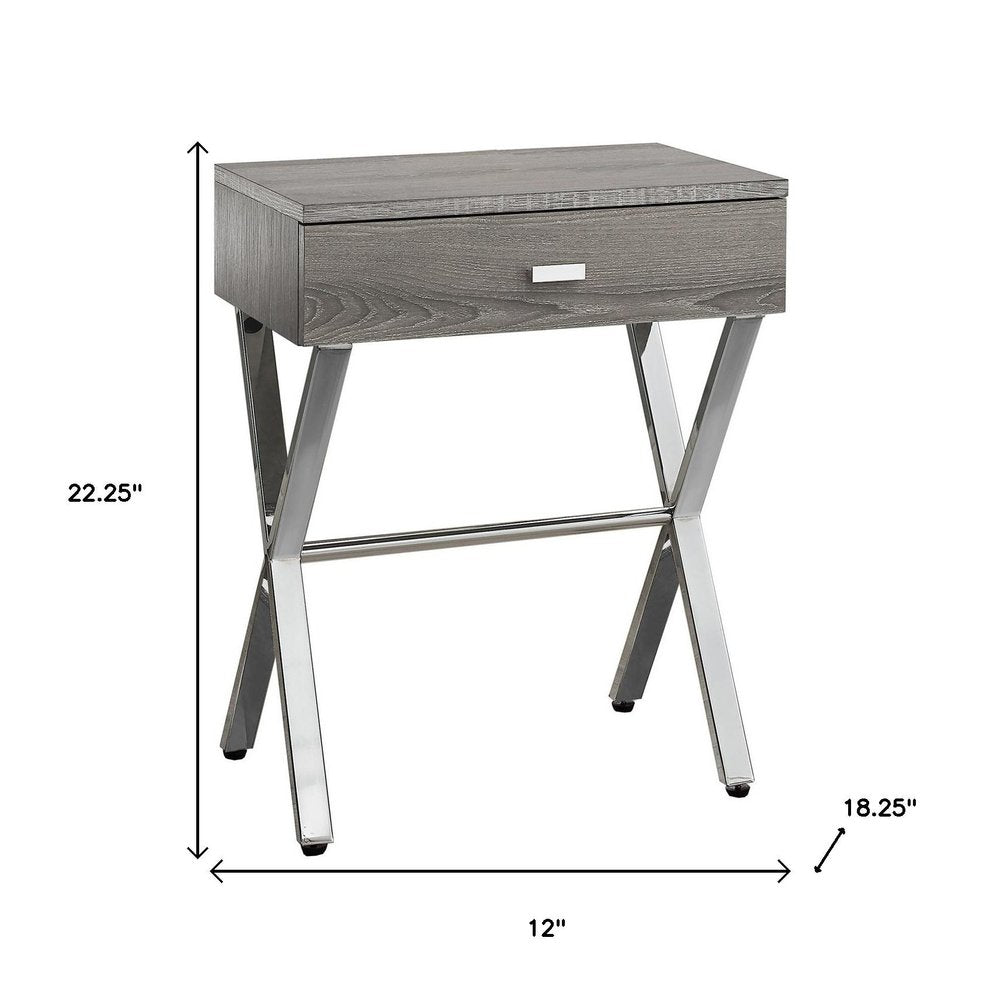 22" Silver And White Wood And Metal End Table With Drawer
