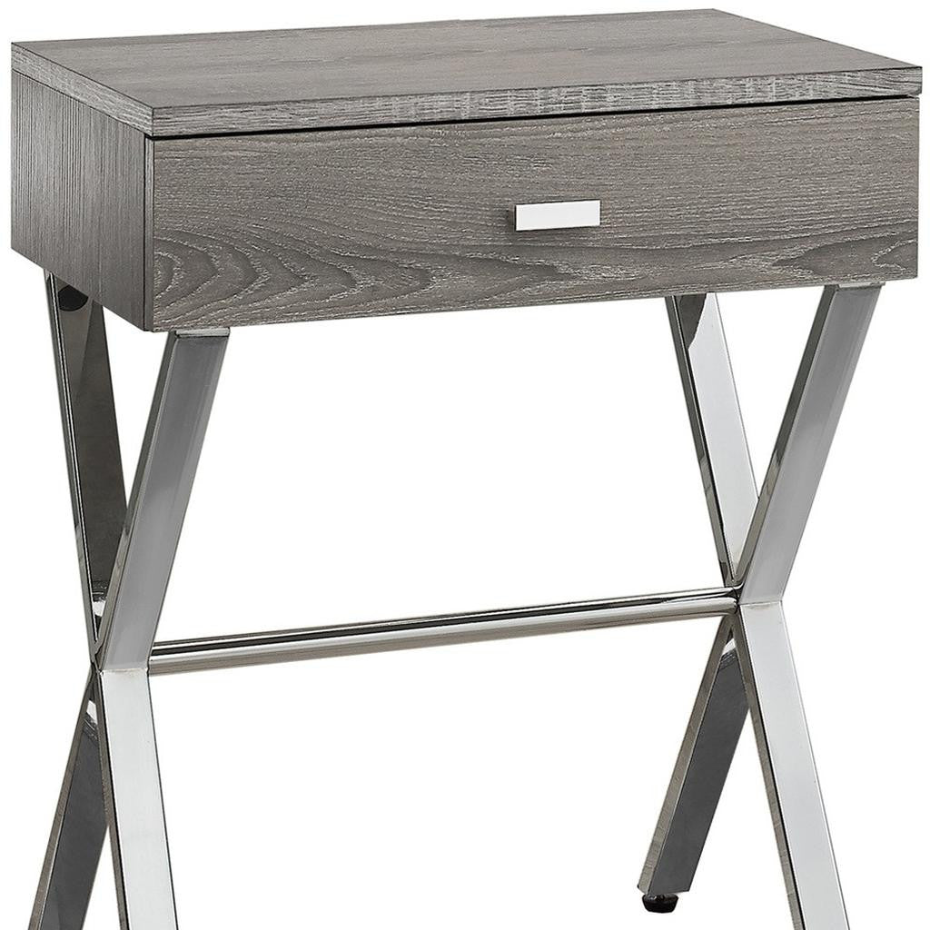 22" Silver And White Wood And Metal End Table With Drawer