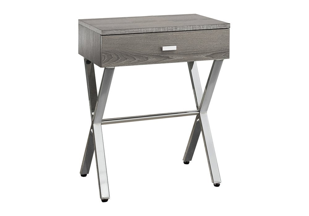 22" Silver And White Wood And Metal End Table With Drawer
