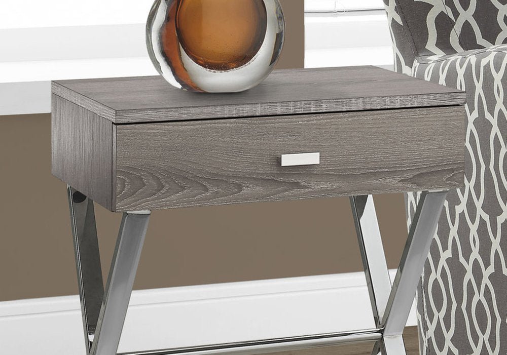 22" Silver And White Wood And Metal End Table With Drawer