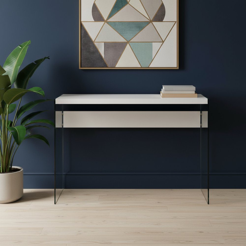 44" Gray And Clear Solid Console Table