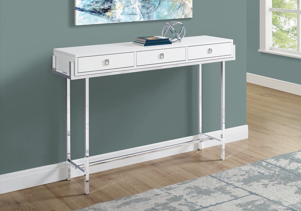 48" White and Silver Console Table And Drawers