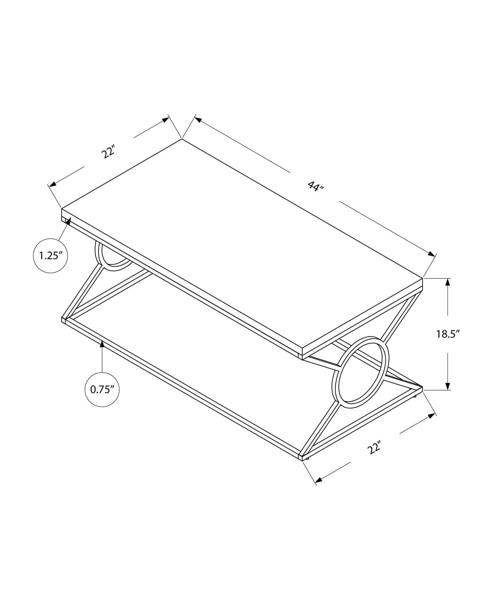 44" White And Silver Iron Coffee Table