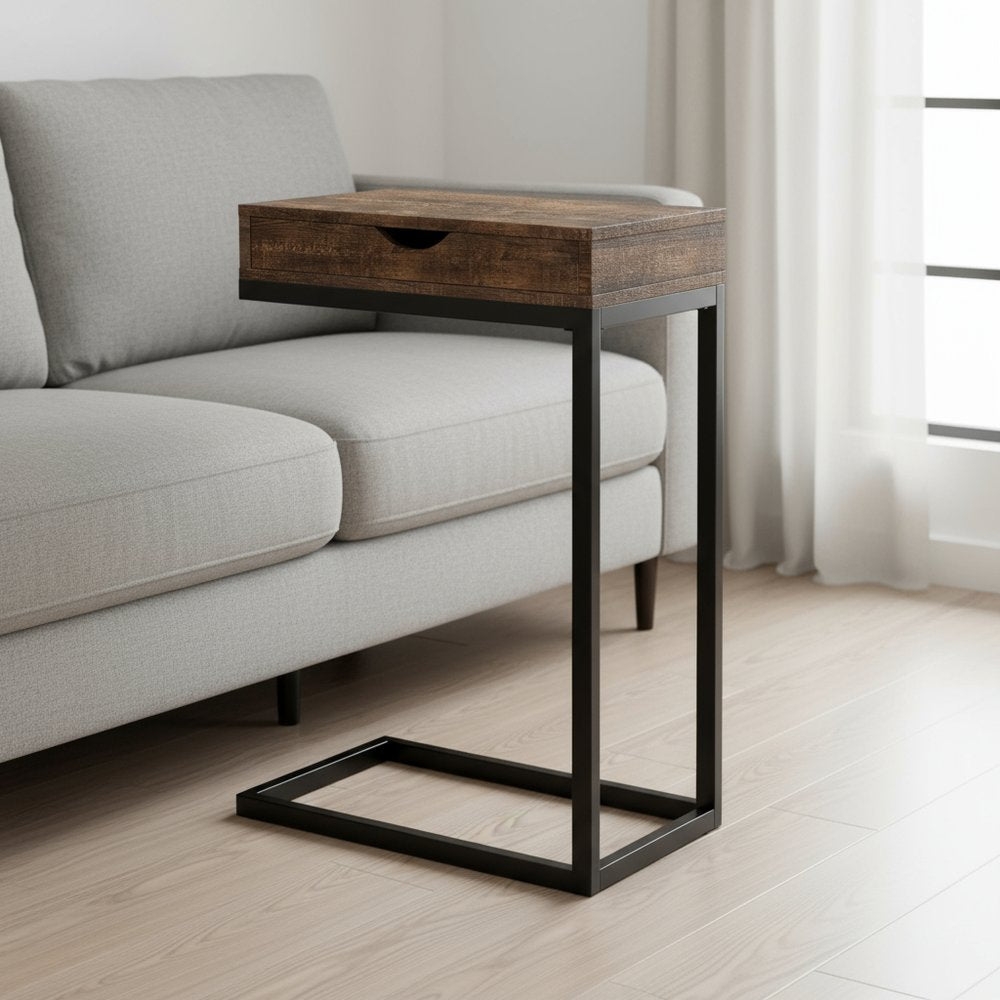 10.25" X 15.75" X 24.5" Cappuccino Finish And Gold Laminated Drawer Accent Table