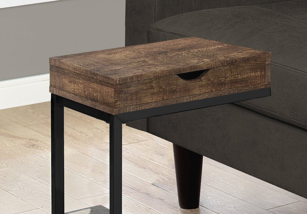 10.25" X 15.75" X 24.5" Grey Finish Drawer And Black Metal Accent Table